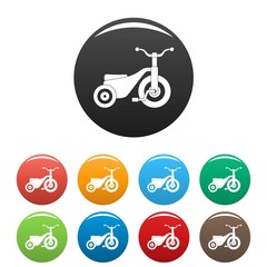 Boy tricycle icons set 9 color vector isolated on white for any design