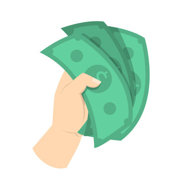 Hand holding green money banknote with dollar sign