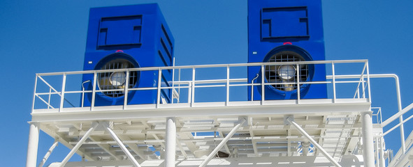 water cooling tower. Oil refinery. Equipment for primary oil ref