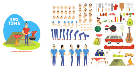 Man character on barbeque set for animation