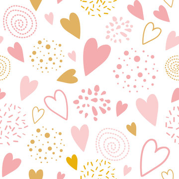 Vector seamless pink pattern heart ornament decorated pink hand drawn background Pyjama print