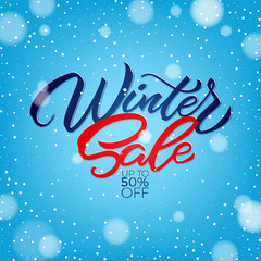 Fototapeta na wymiar Winter sale poster with snowflakes. Big winter sale poster, advertising, booklet. Vector illustration with isolated design elements