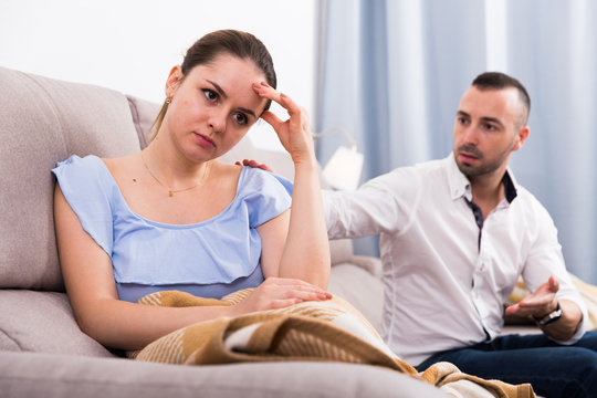 Woman is upset because she quarrel with her husband