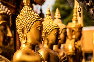 Detail of some golden Buddha statues.