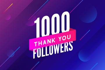 1000 followers vector. Greeting social card thank you followers. Congratulations follower design template - obrazy, fototapety, plakaty