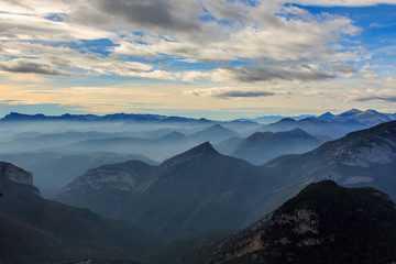 It is beautiful to see the mountains at dawn with the low clouds and the fog from the Puig Bassegoda