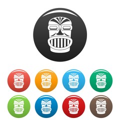 Aztec wood idol icons set 9 color vector isolated on white for any design