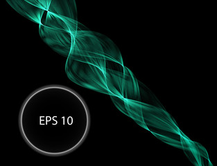 green flame curve layer overlap in dark background, wave transparent backdrop, simple technology template.