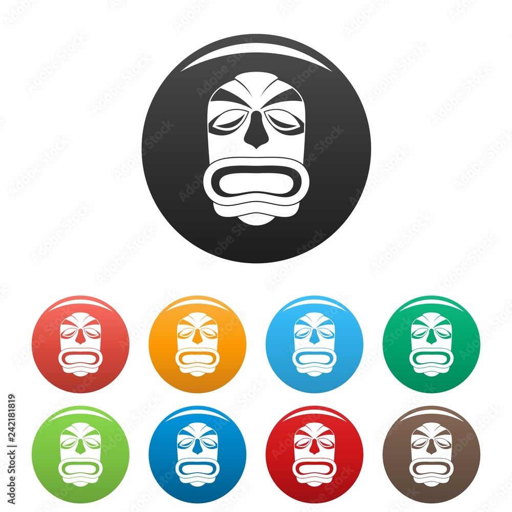 Poster tiki idol mask icons set 9 color vector isolated on white for any design