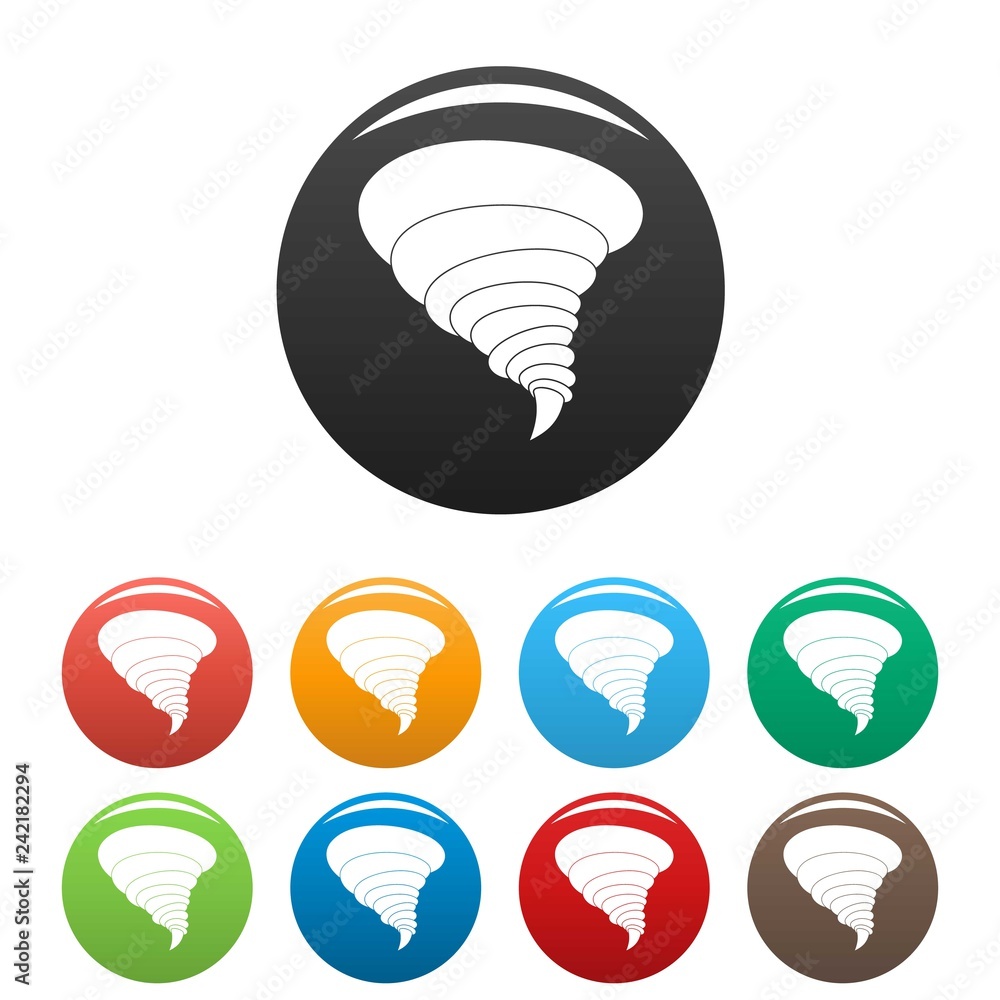 Poster storm tornado icons set 9 color vector isolated on white for any design