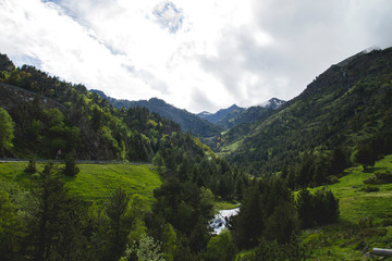 A valley in the mountains in spring