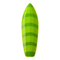 Green striped surfboard icon. Cartoon of green striped surfboard vector icon for web design isolated on white background