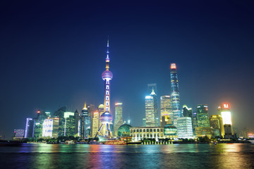 Plakat Shanghai skyline at night, China
