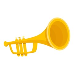 Gold trumpet icon. Cartoon of gold trumpet vector icon for web design isolated on white background - obrazy, fototapety, plakaty