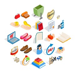 Puffery icons set. Isometric set of 25 puffery vector icons for web isolated on white background