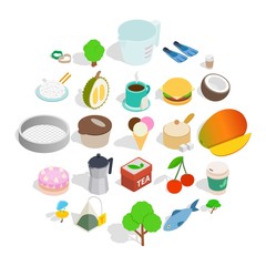 Asian snack icons set. Isometric set of 25 asian snack vector icons for web isolated on white background