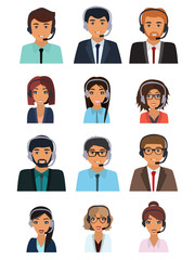 Male and female faces avatars. Businessman and businesswoman avatar icons. Team icons collection. Flat vector icons set.  Vector illustration