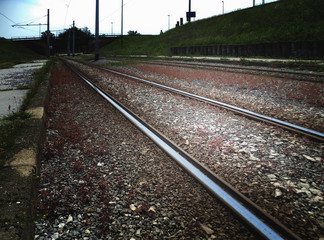 Fototapeta premium Tramway rails, blurred image.