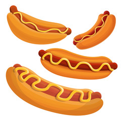 Hot dog icon set. Cartoon set of hot dog vector icons for web design