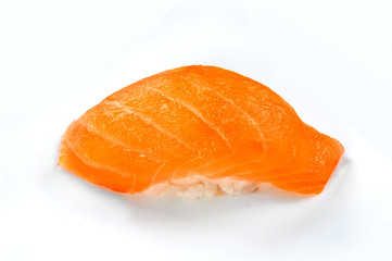 close up of sashimi sushi roll isolated on white background