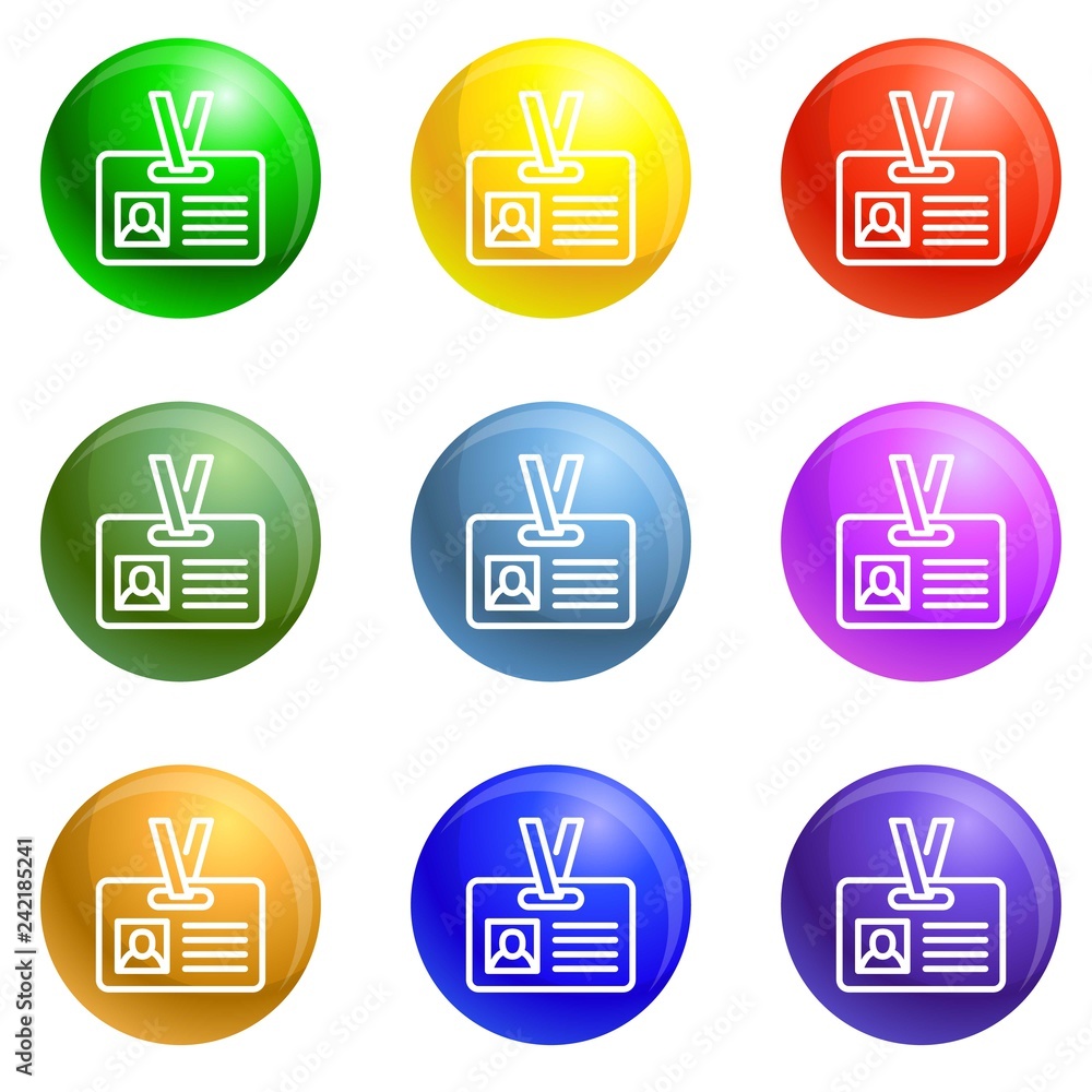 Poster id badge icons vector 9 color set isolated on white background for any web design