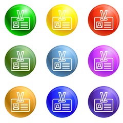 Id badge icons vector 9 color set isolated on white background for any web design 