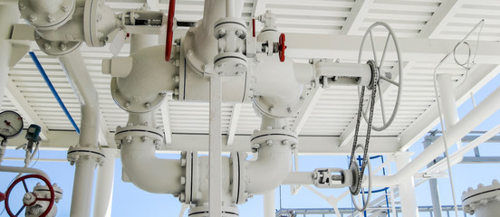 Double safety valve on the pressure vessel. Refinery equipment.