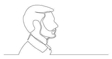 profile portrait of bearded man with business haircut - continuous line drawing on white background