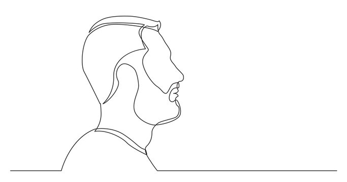 profile portrait of bearded man with mohawk hairstyle - continuous line drawing on white background