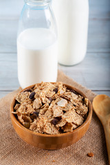 Oat cereal and rice flakes with milk