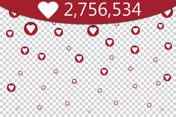 Counter Notification Icon on transparent background. Follower. Icon likes symbol, button, ui, web. Social media likes. Vector illustration