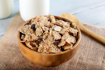 Oat cereal and rice flakes with milk