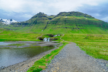 Landscape and the Kirkjufellsfoss waterfalls