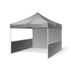 Promotional Outdoor Event Trade Show Pop-Up Tent Mobile Marquee. Mock Up, Template. Illustration Isolated On White Background. Ready For Your Design. Product Advertising. Vector EPS10 - 242189006