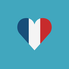 France flag icon in a heart shape in flat design. Independence day or National day holiday concept.