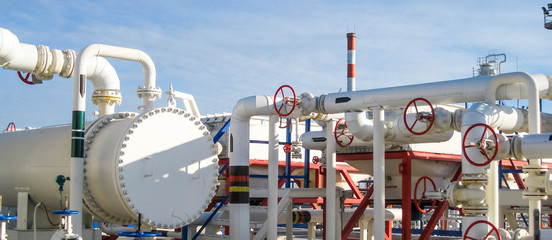 Heat exchangers in a refinery. The equipment for oil refining