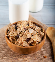 Oat cereal and rice flakes with milk