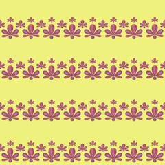 Purple petals abstract flower seamless pattern on the yellow background