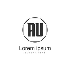 AU Letters Logo Design. Simple and Creative Black Letter Concept Illustration.