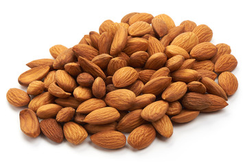 Closeup of almonds, isolated on a white background