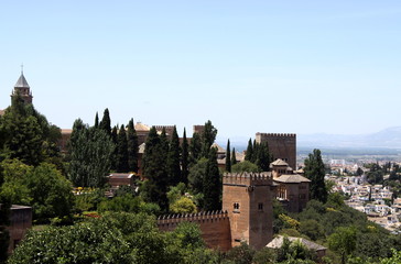 Fototapeta na wymiar Ancient towers of the Alcazaba fortress in Alhambra. Granada