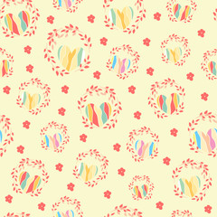 Vector seamless pattern in abstract colorful hearts. An illustration with irregular hearts creates an endless pattern. Surface repeat design.