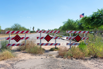 Red and white signs to warn drivers of road construction