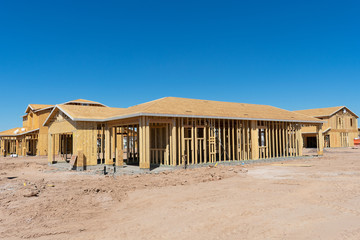 Homes under construction in a new development