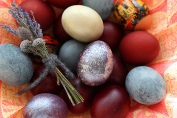 Basket of colored Easter eggs