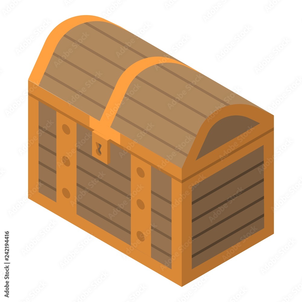 Poster treasure box icon. isometric of treasure box vector icon for web design isolated on white background