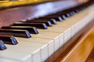 Closeup of the black and white piano keys