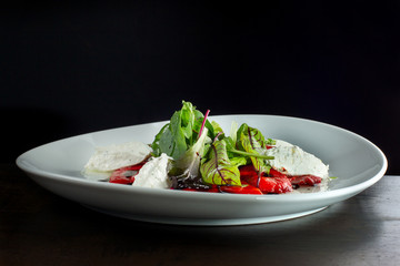 Delicious salad with red pepper and cheese.