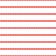 The seamless pattern with red hearts in a row on a white background. Vector.