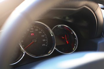 Dashboard of new car with low mileage